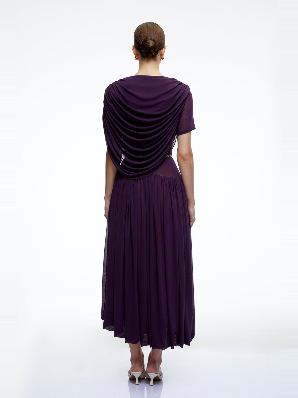 Lysiane Pleated Cowl Neck Midi Dress — Svelte Chic