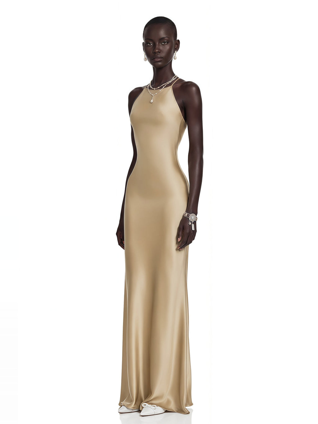 Loviatar Open Back Crystal Satin Maxi Gown — Svelte Chic