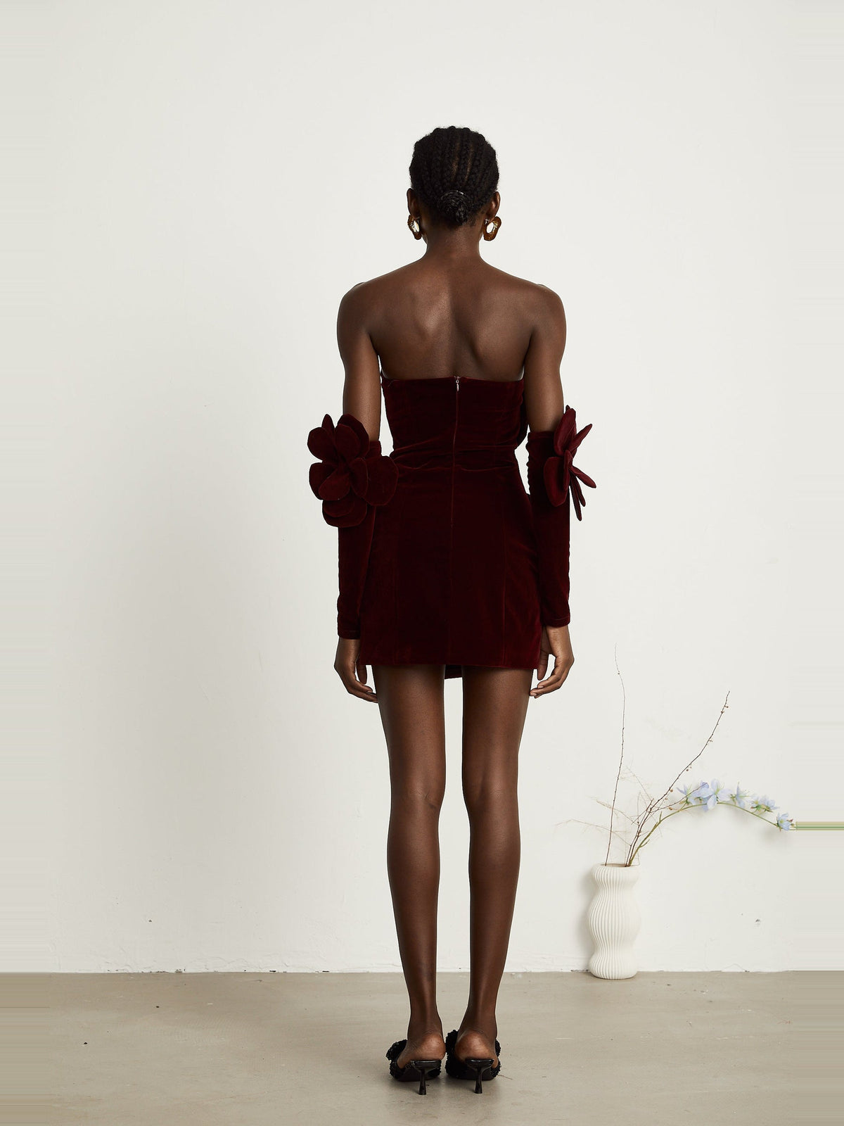 Azura Off-Shoulder Long-Sleeve Floral Velvet Mini Dress - Red — Svelte Chic