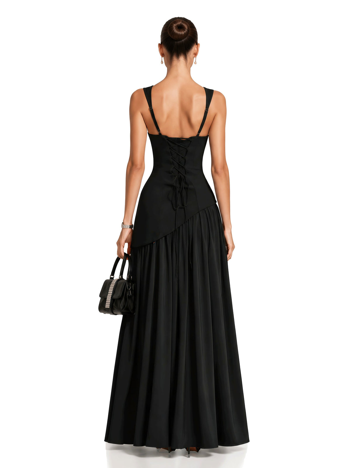 Sidonie Square Neck Strappy Asymmetric Maxi Gown — Svelte Chic