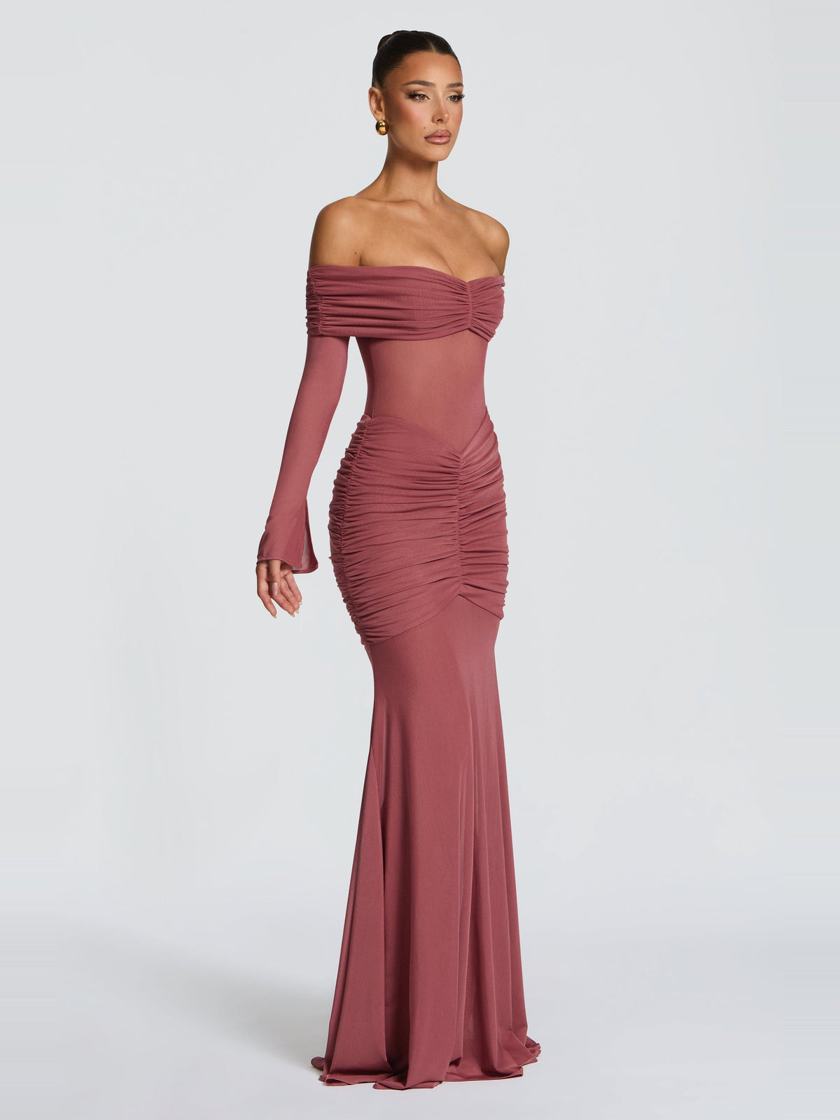 Arlena Long Sleeve Sweetheart Mesh Maxi Dress — Svelte Chic