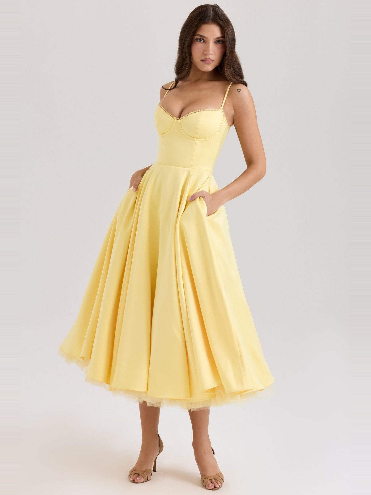 Mademoiselle Satin Tulle Sweetheart Midi Dress — Svelte Chic