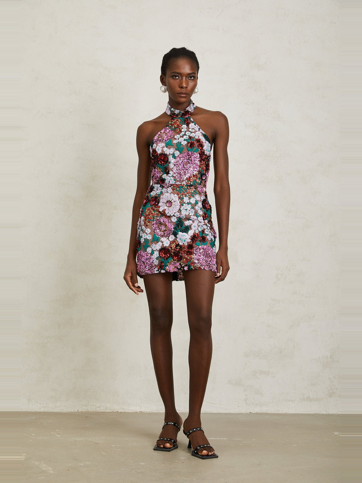 Clara Sequin Floral Embroidered Mini Dress — Svelte Chic