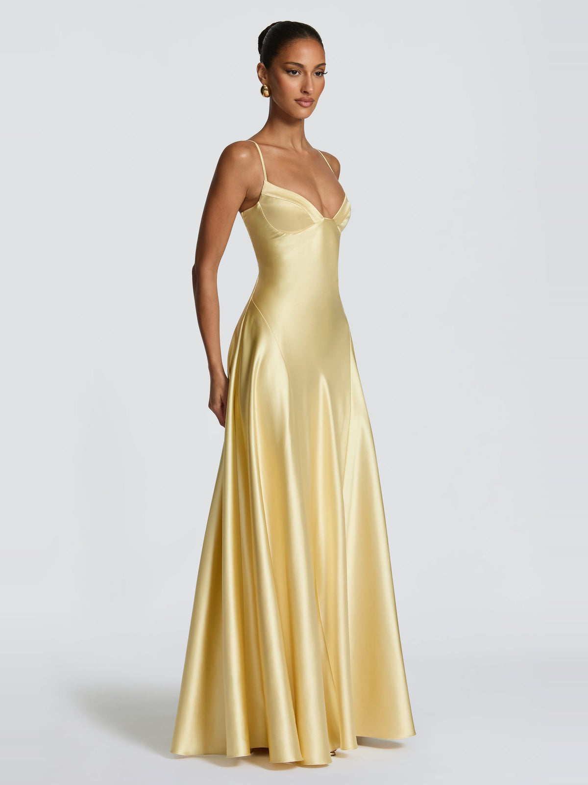 Asterin Strappy Plunge Corset Back Satin Maxi Dress — Svelte Chic