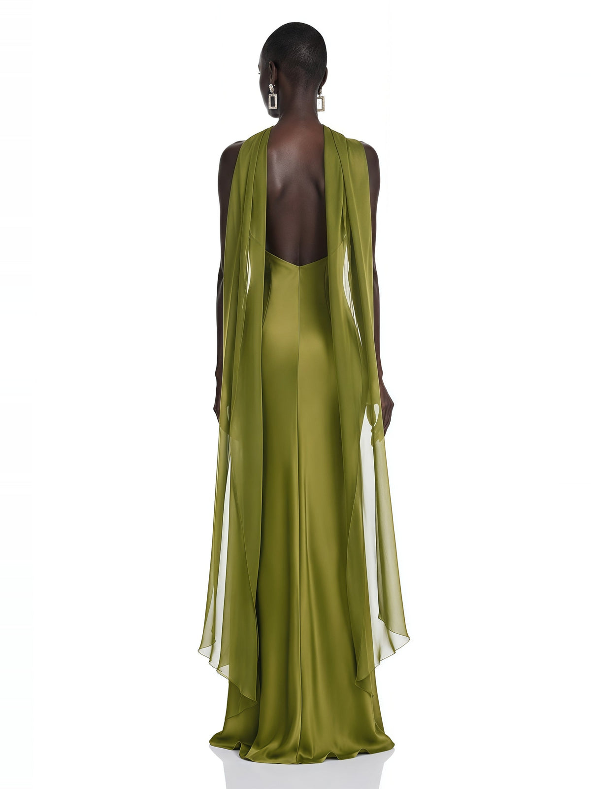 Rowena Scarf-Detail Draped Halterneck Maxi Dress - Olive Green — Svelte Chic