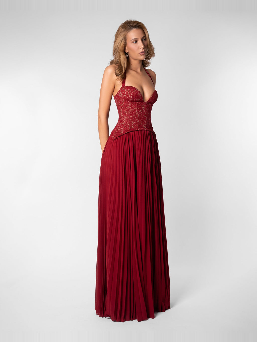 Gaia Lace Corset Pleated Maxi Dress — Svelte Chic