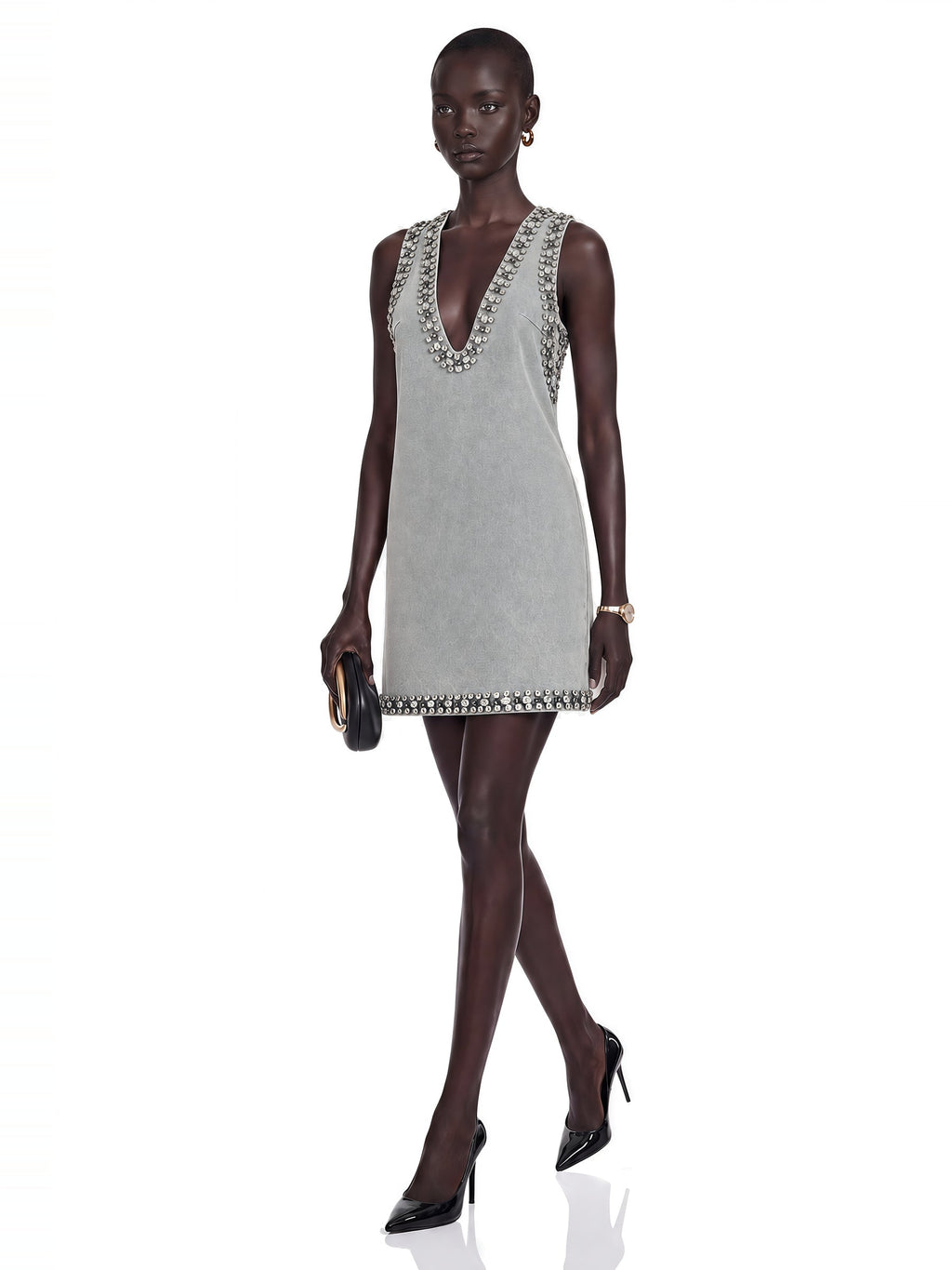 Daphne Crystal Sleeveless Denim Mini Dress — Svelte Chic