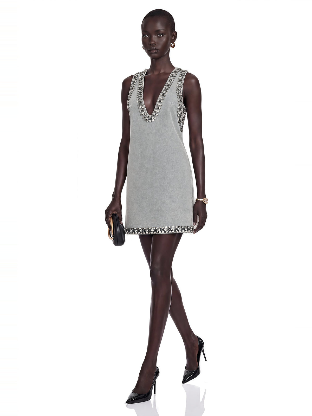 Daphne Crystal Sleeveless Denim Mini Dress — Svelte Chic