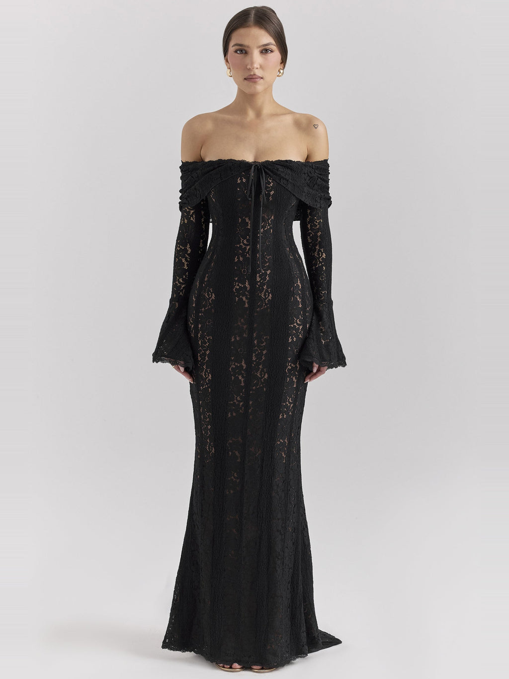Belle Off Shoulder Floral Lace Maxi Dress — Svelte Chic