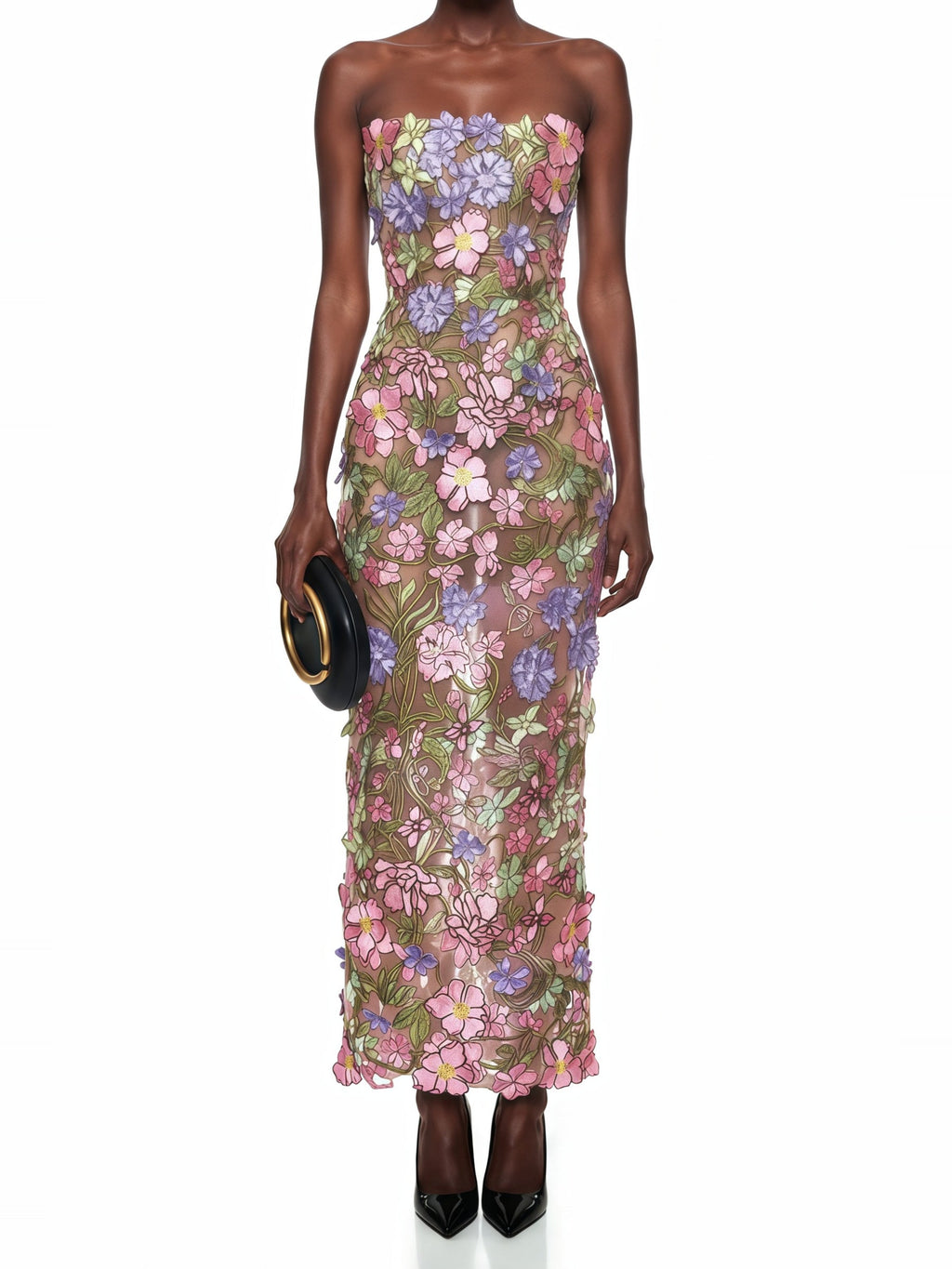 Qudsia Floral Embroidered Strapless Corset Maxi Dress — Svelte Chic