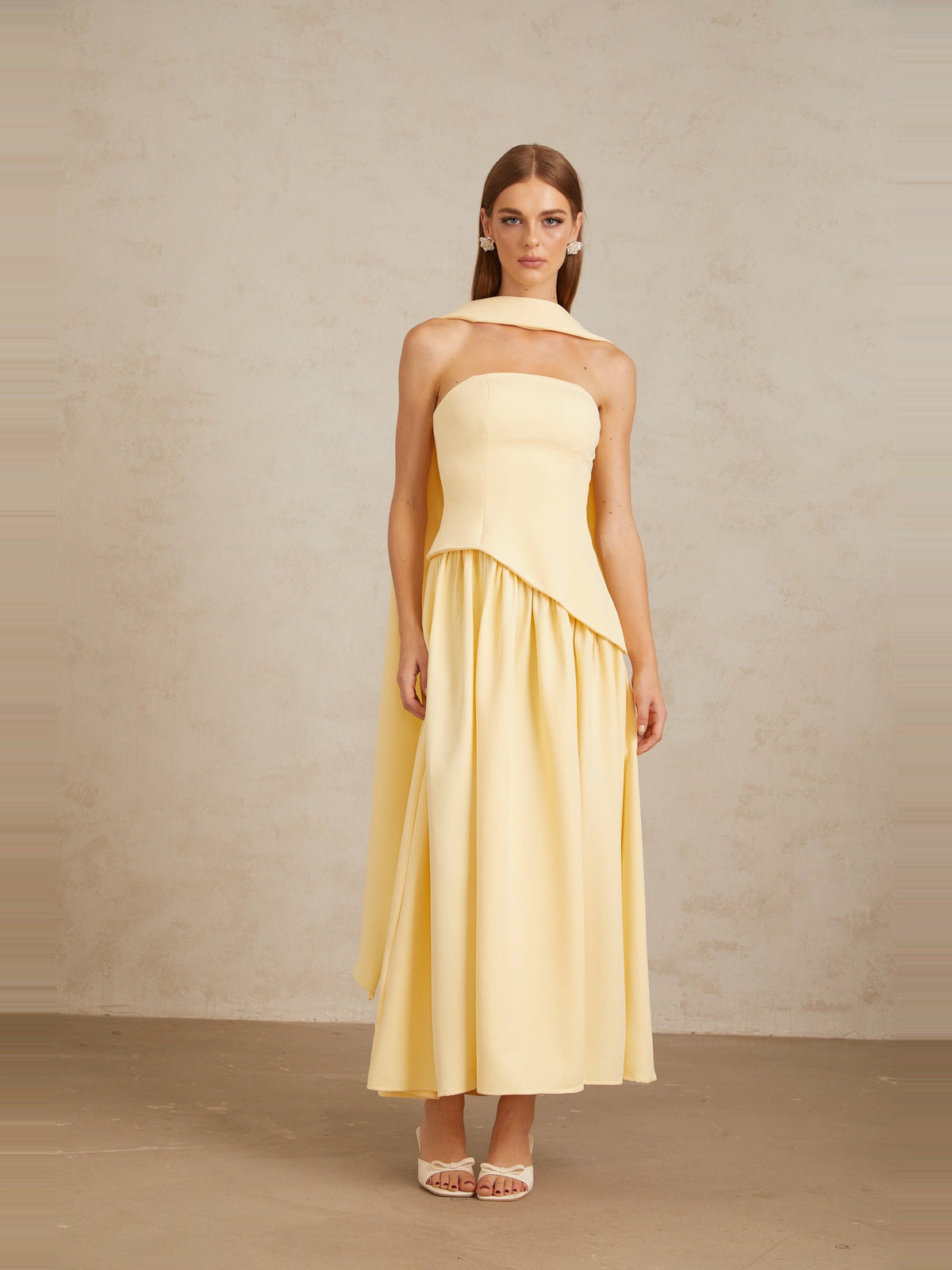 Sidonie Off-Shoulder Panelled Maxi Gown - Yellow — Svelte Chic