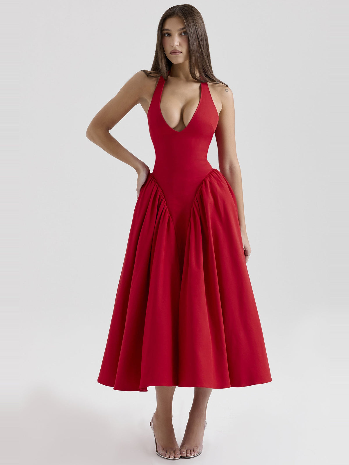 Marilyn Halter Tie Neck Midi Dress — Svelte Chic