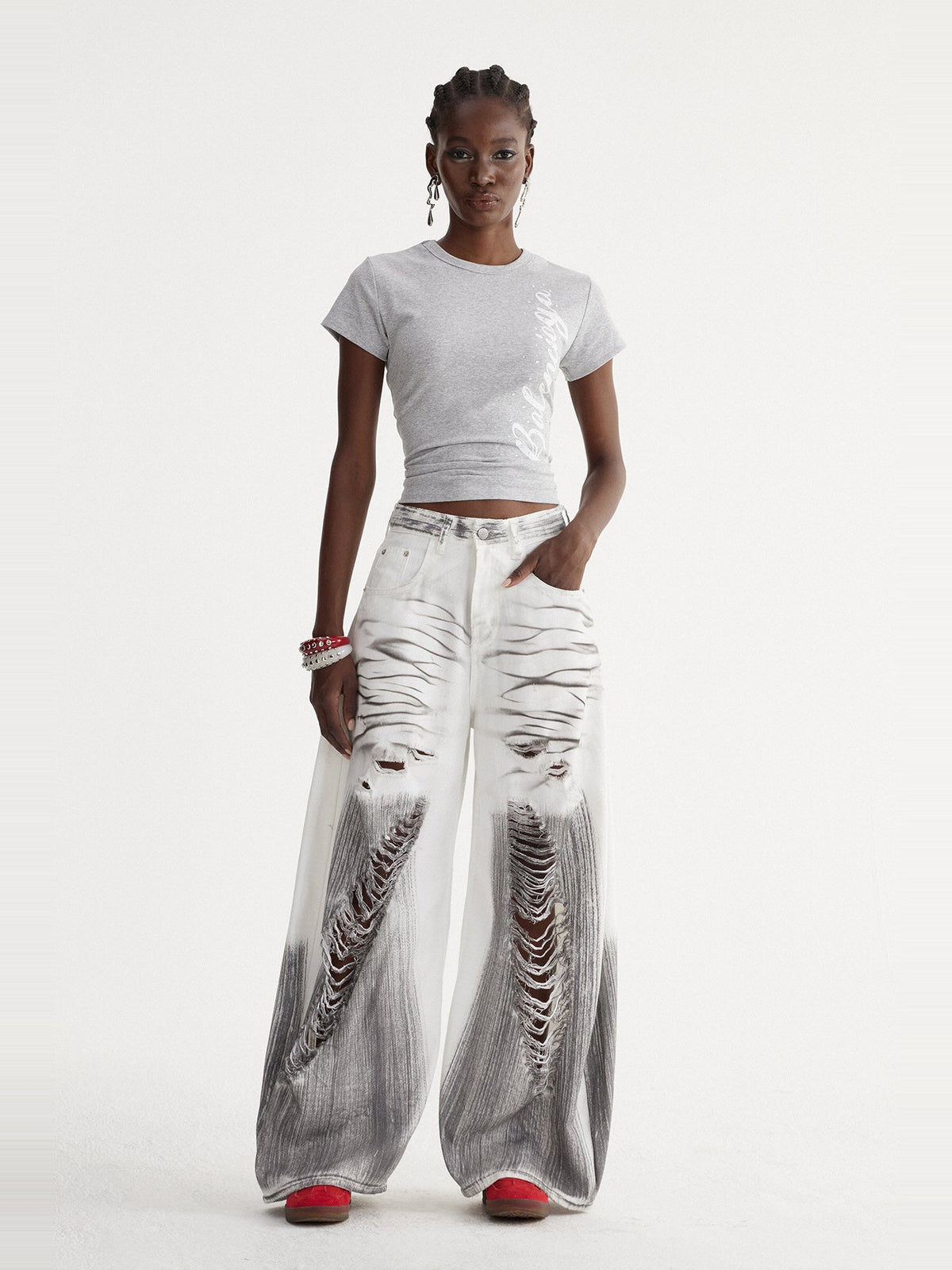 Ishild Tie Dye Ripped Baggy Jeans - White — Svelte Chic