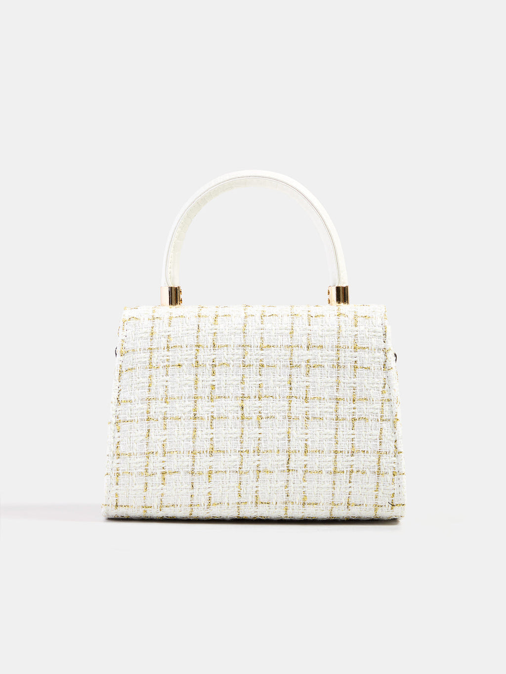 Tweed Check Top Handle Handbag - Beige — Svelte Chic