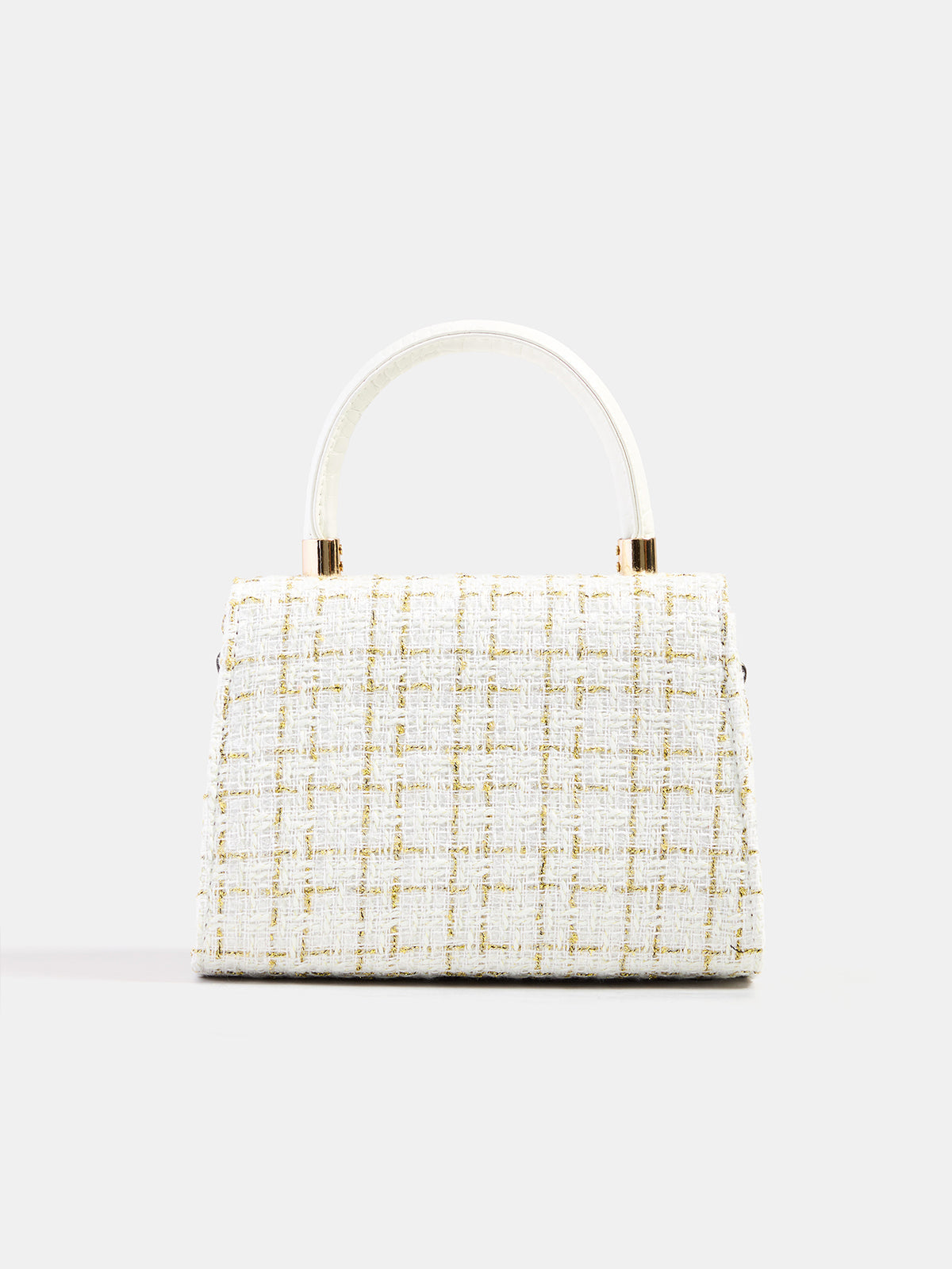 Tweed Check Top Handle Handbag - Beige — Svelte Chic