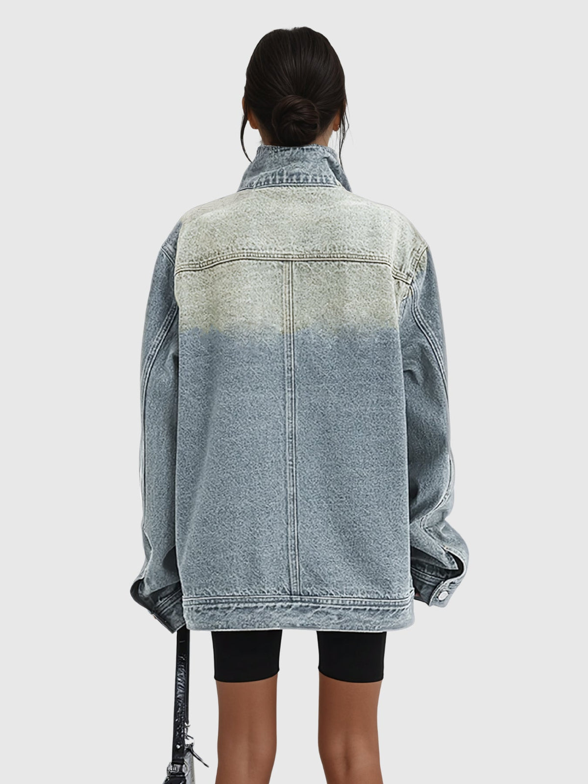 Aegle Stand Collar Asymmetric Oversized Denim Jacket - Light Blue — Svelte Chic