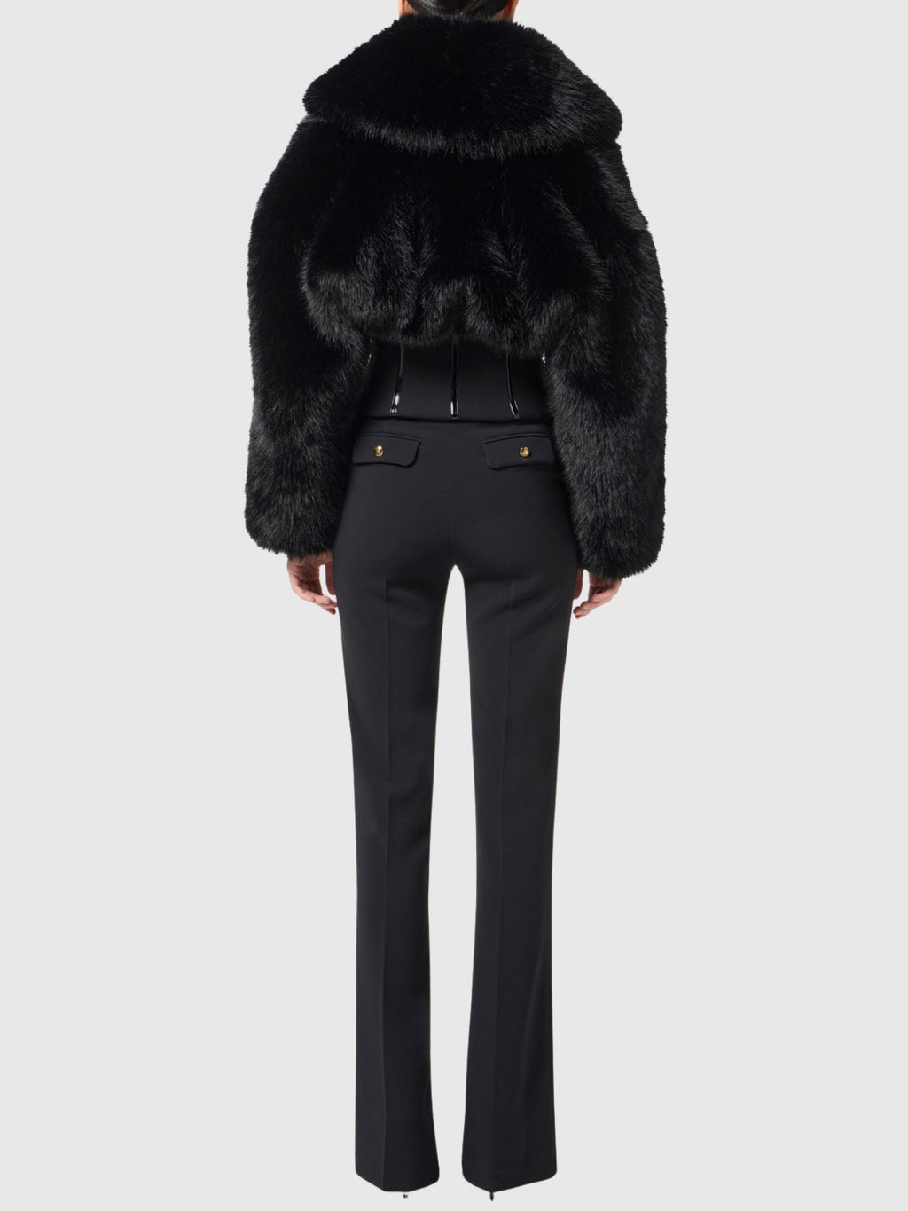 Davin Shawl Collar Corset Faux Fur Jacket - Black — Svelte Chic