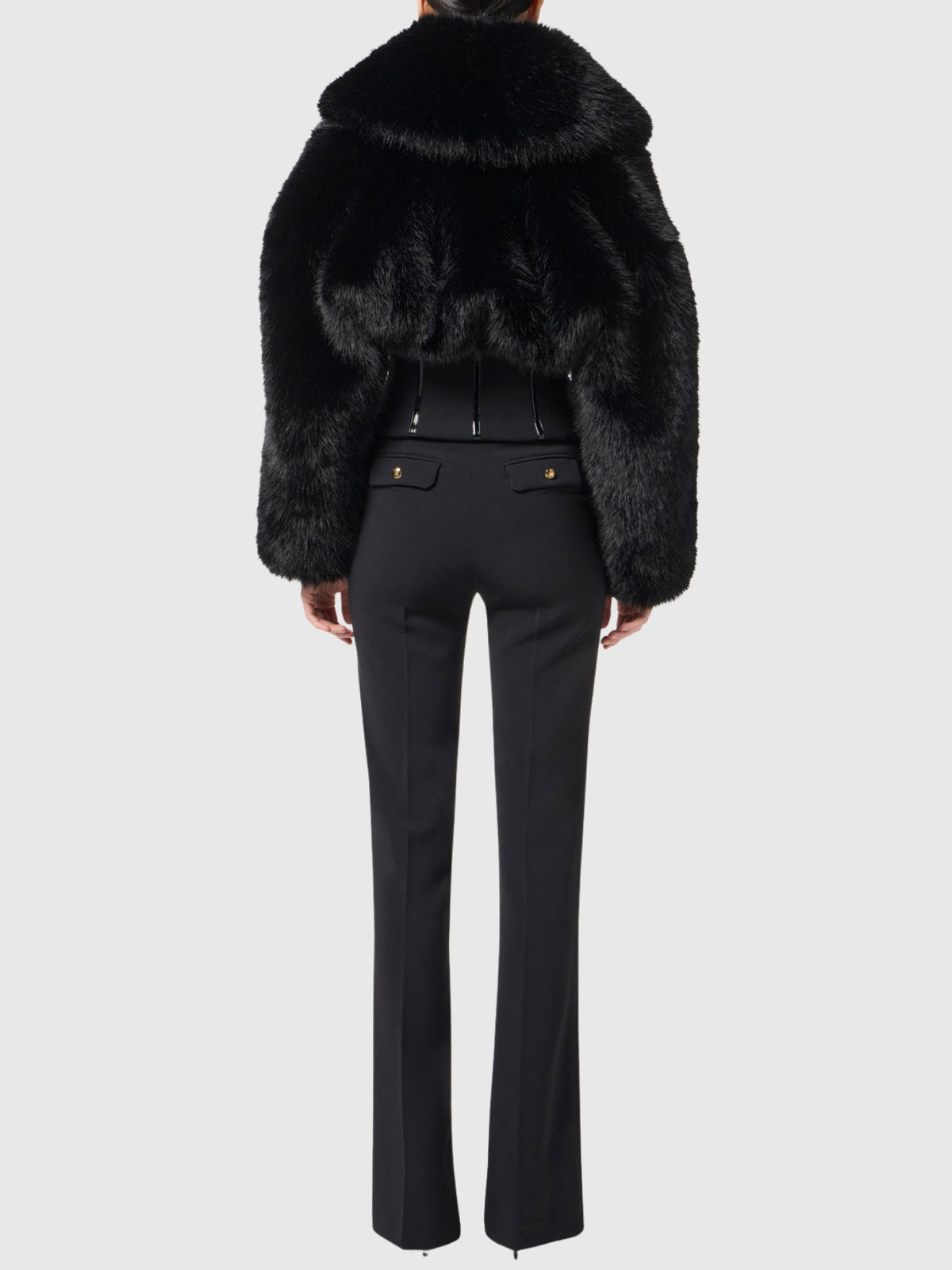 Davin Shawl Collar Corset Faux Fur Jacket - Black — Svelte Chic