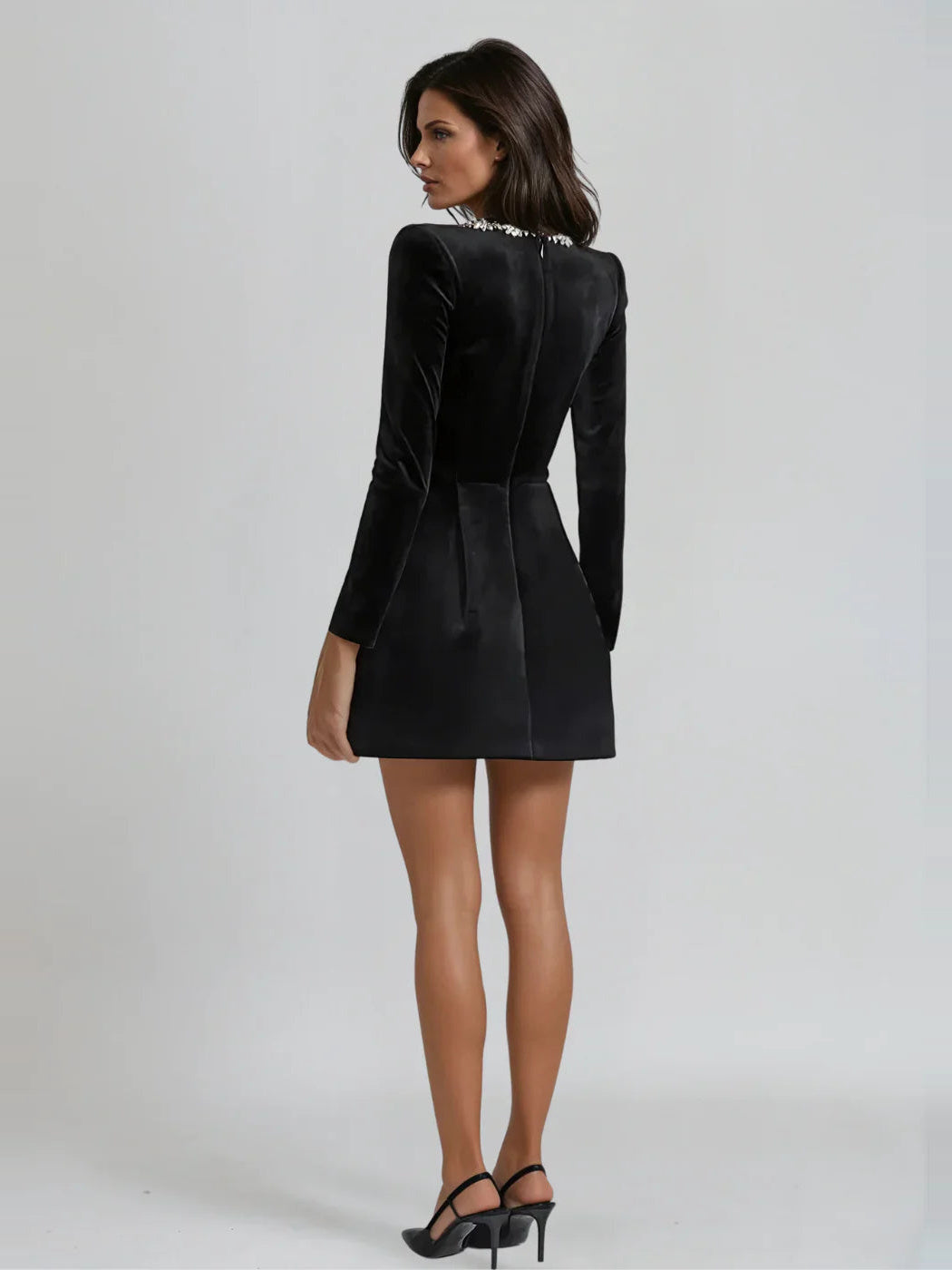 Vera Long-Sleeve Square-Neck Velvet Mini Dress - Black — Svelte Chic