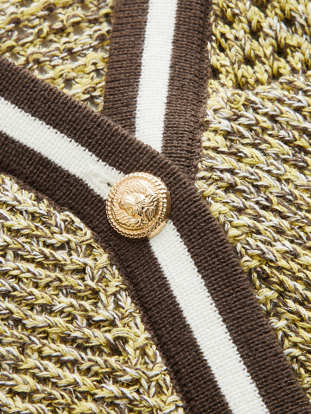 Contrast Trim Collared Textured Knit Top - Khaki — Svelte Chic