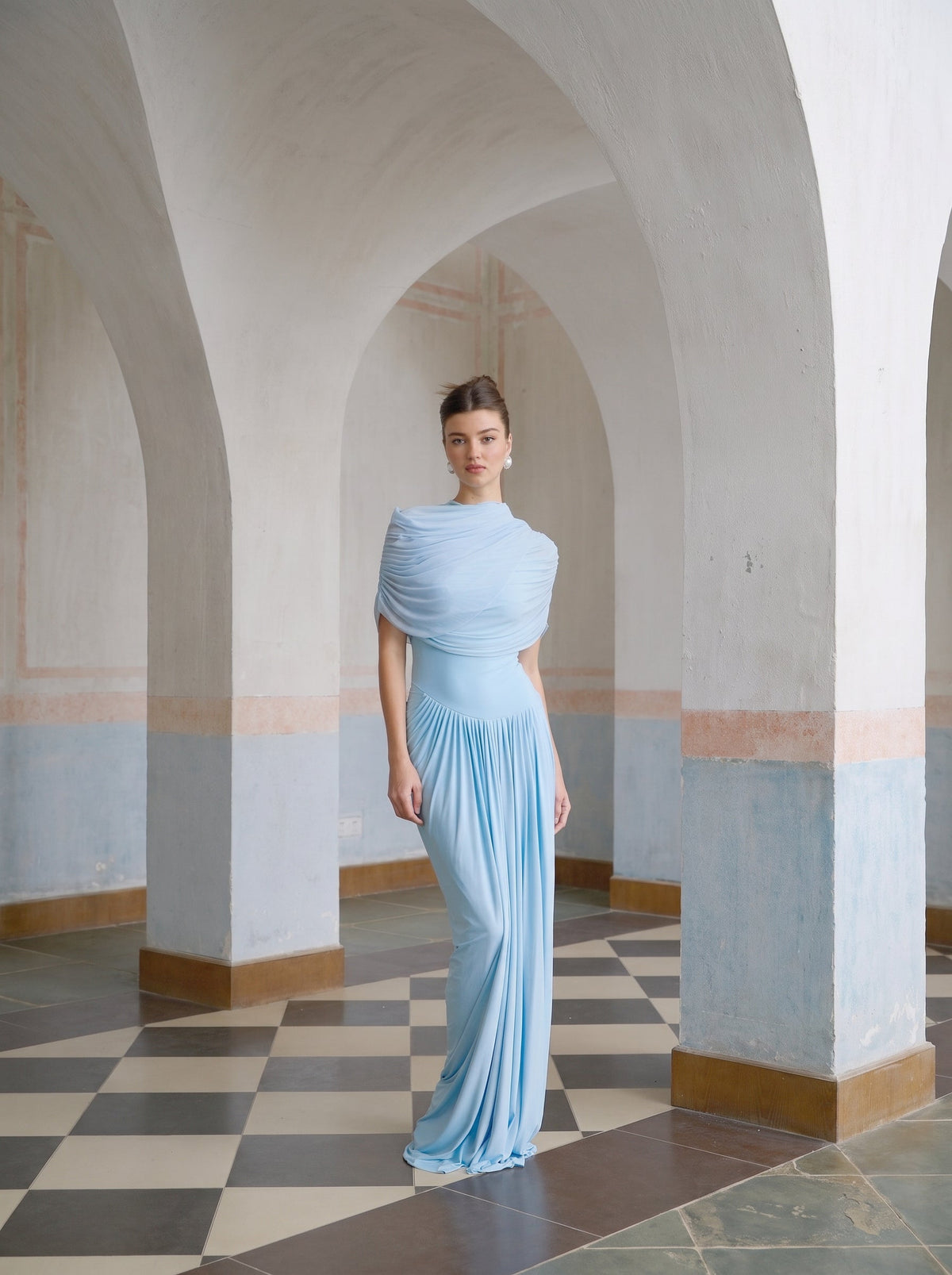 Catherine Asymmetric Pleated Maxi Dress — Svelte Chic