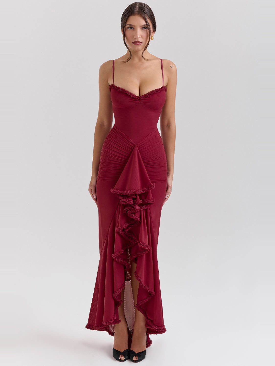 Gabbi Ruffle Front Trained Maxi Gown — Svelte Chic