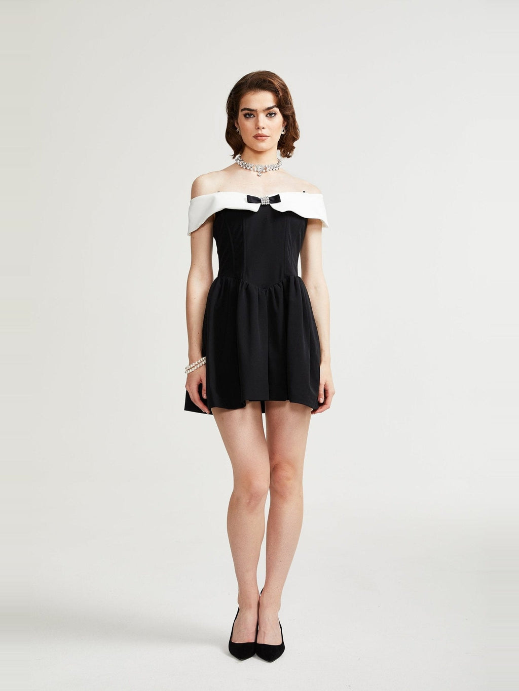 Deniece Off-Shoulder Bow-Detail Mini Dress - Black — Svelte Chic