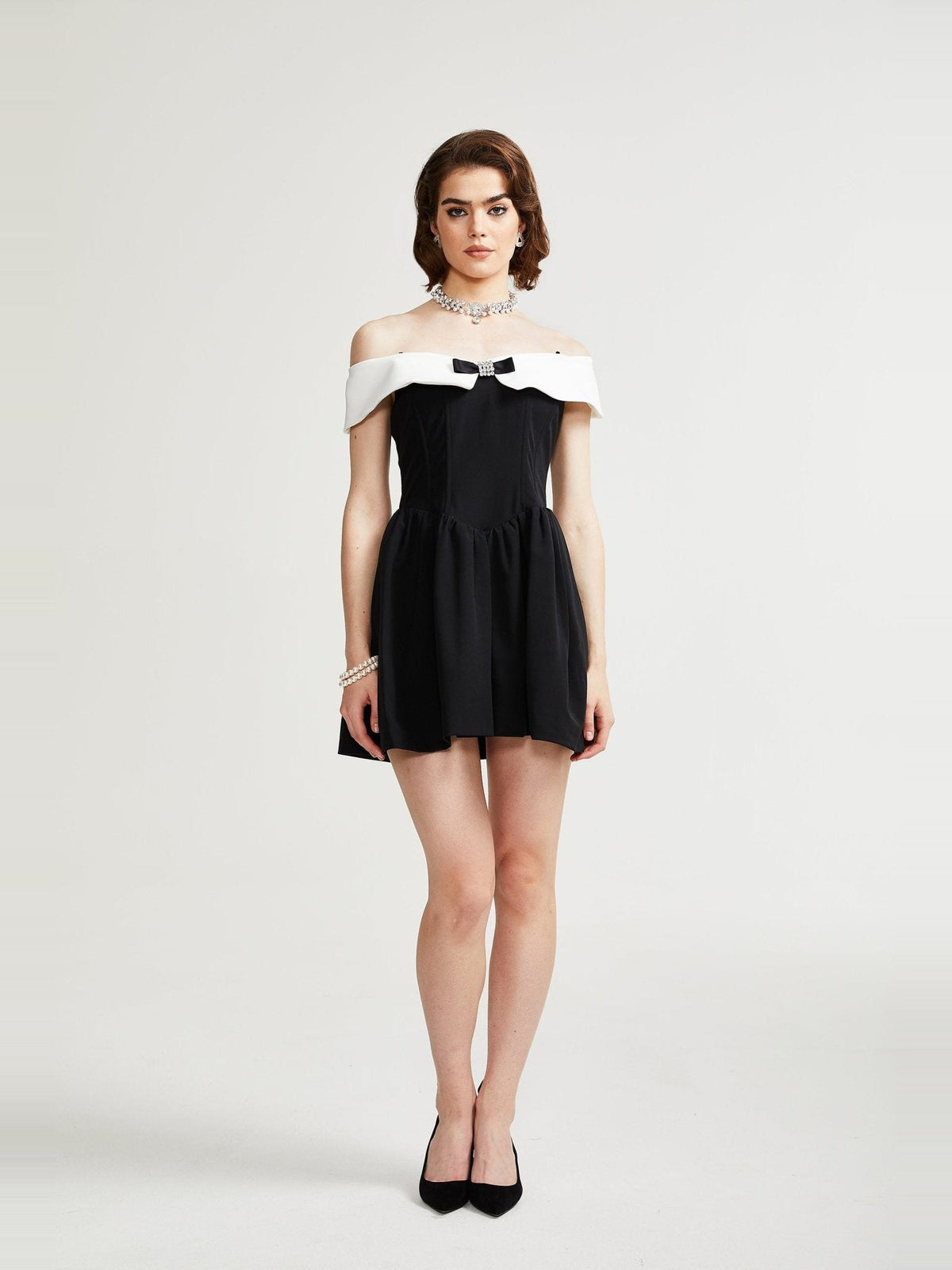 Deniece Off-Shoulder Bow-Detail Mini Dress - Black — Svelte Chic