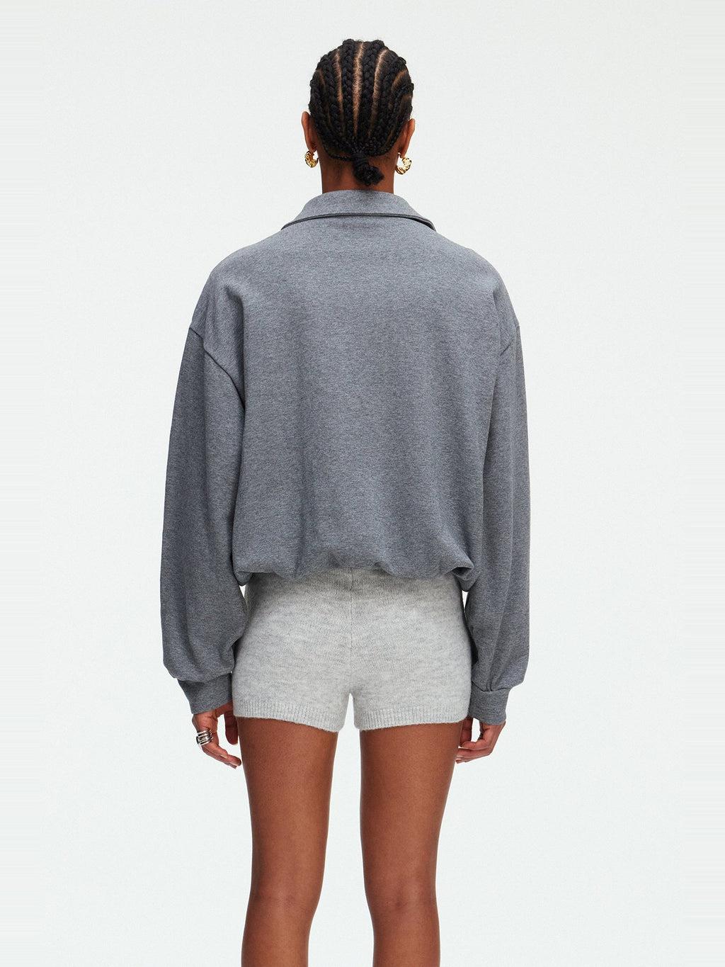 Madlenka Lace Tie-Front Collared Oversized Top - Grey — Svelte Chic