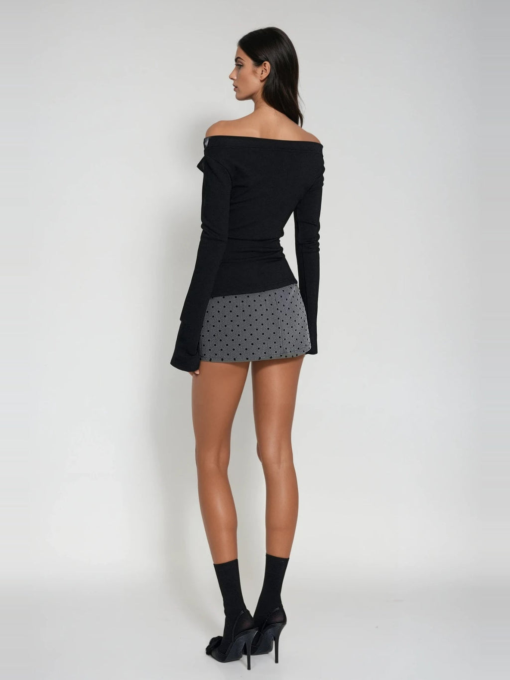Darejani Bow-Detail Polka Dot Skirt Set - Black — Svelte Chic