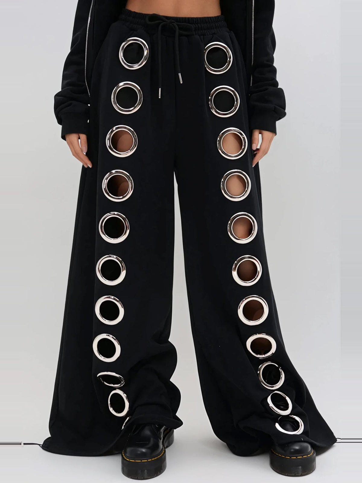 Daniyal Hooded Eyelet-Detail Pants Set - Black — Svelte Chic