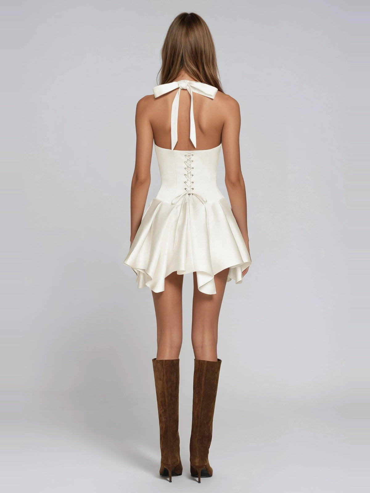 Firmin Halter Neck Satin Mini Dress - White — Svelte Chic