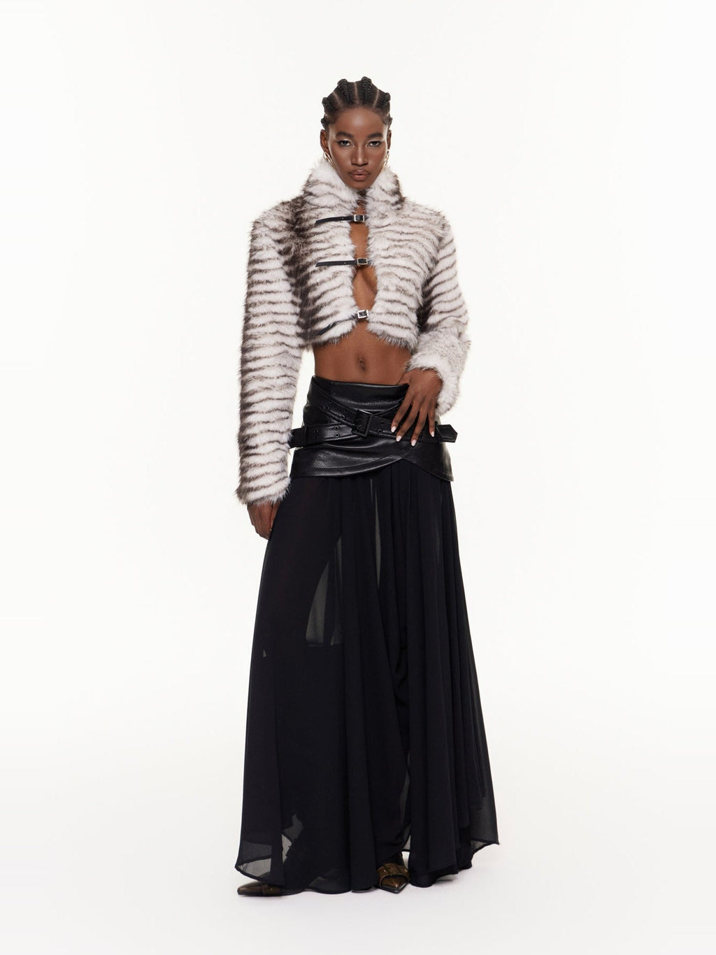 Fajr Zebra Print Faux Fur Cropped Jacket - White — Svelte Chic