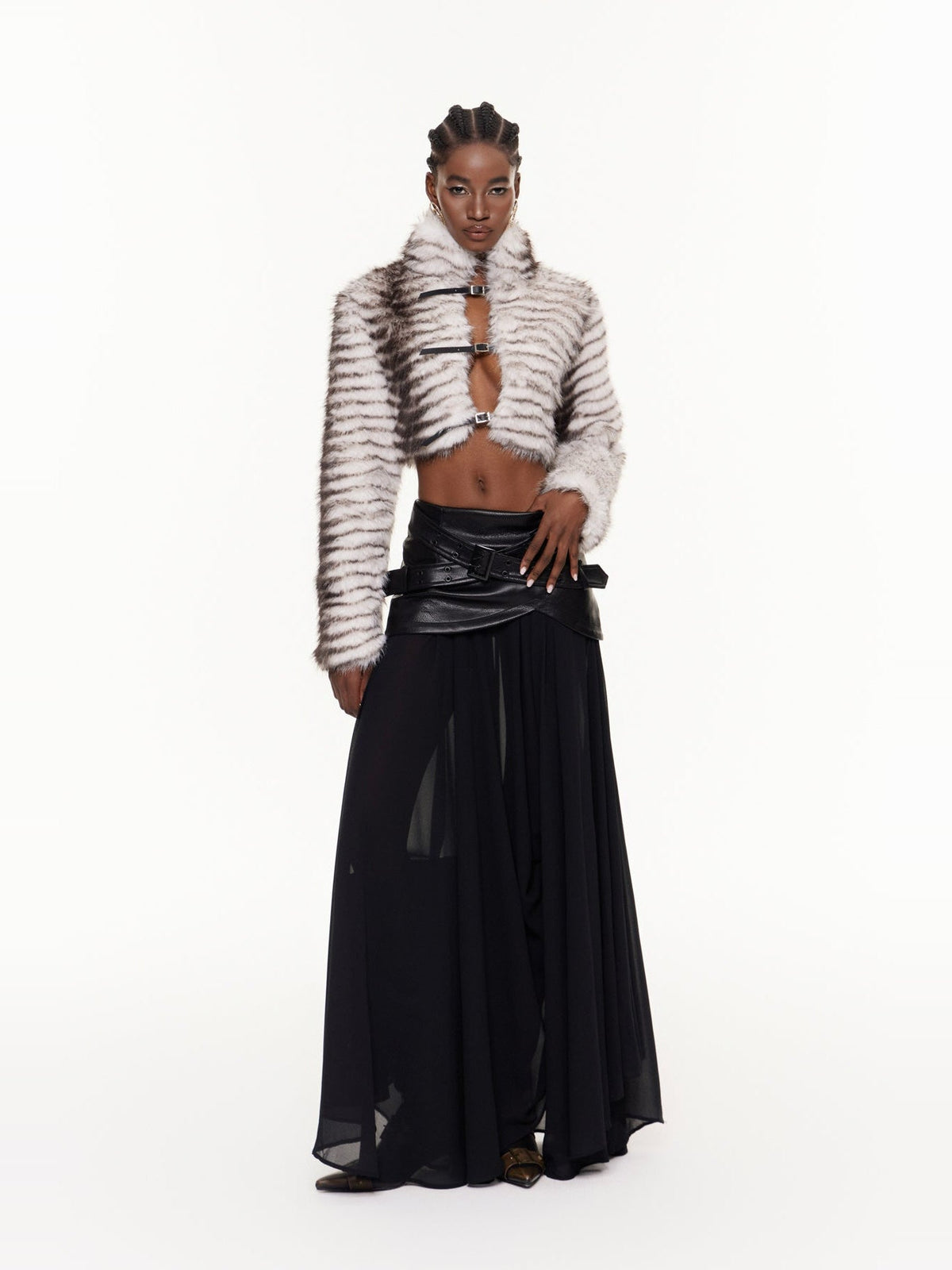 Fajr Zebra Print Faux Fur Cropped Jacket - White — Svelte Chic