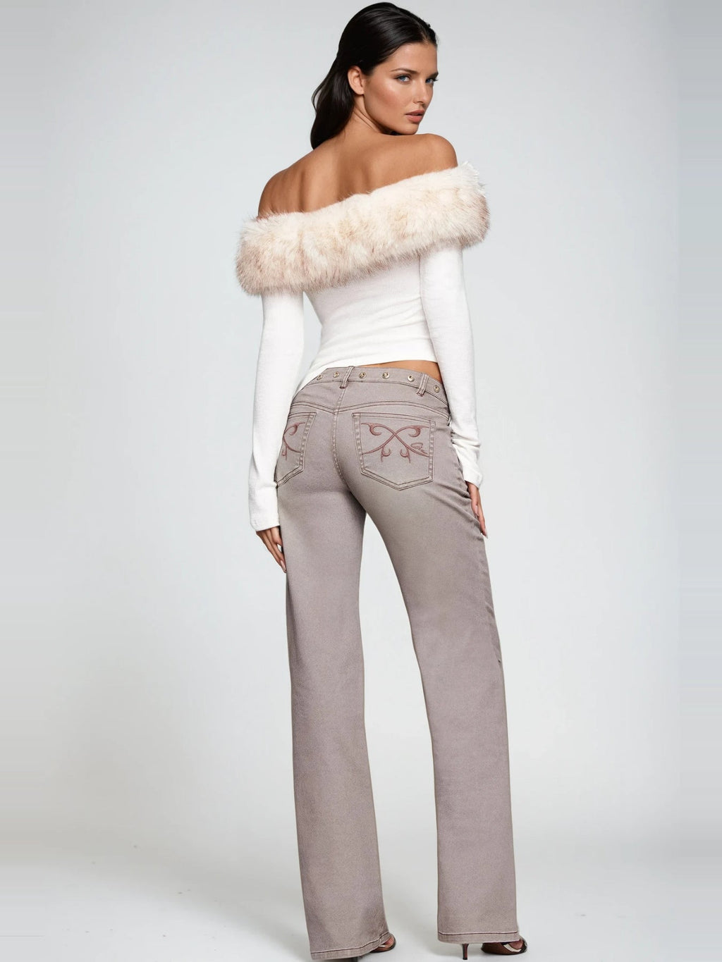 Debi Faux Fur Trim Off-Shoulder Ribbed Top - Ivory — Svelte Chic