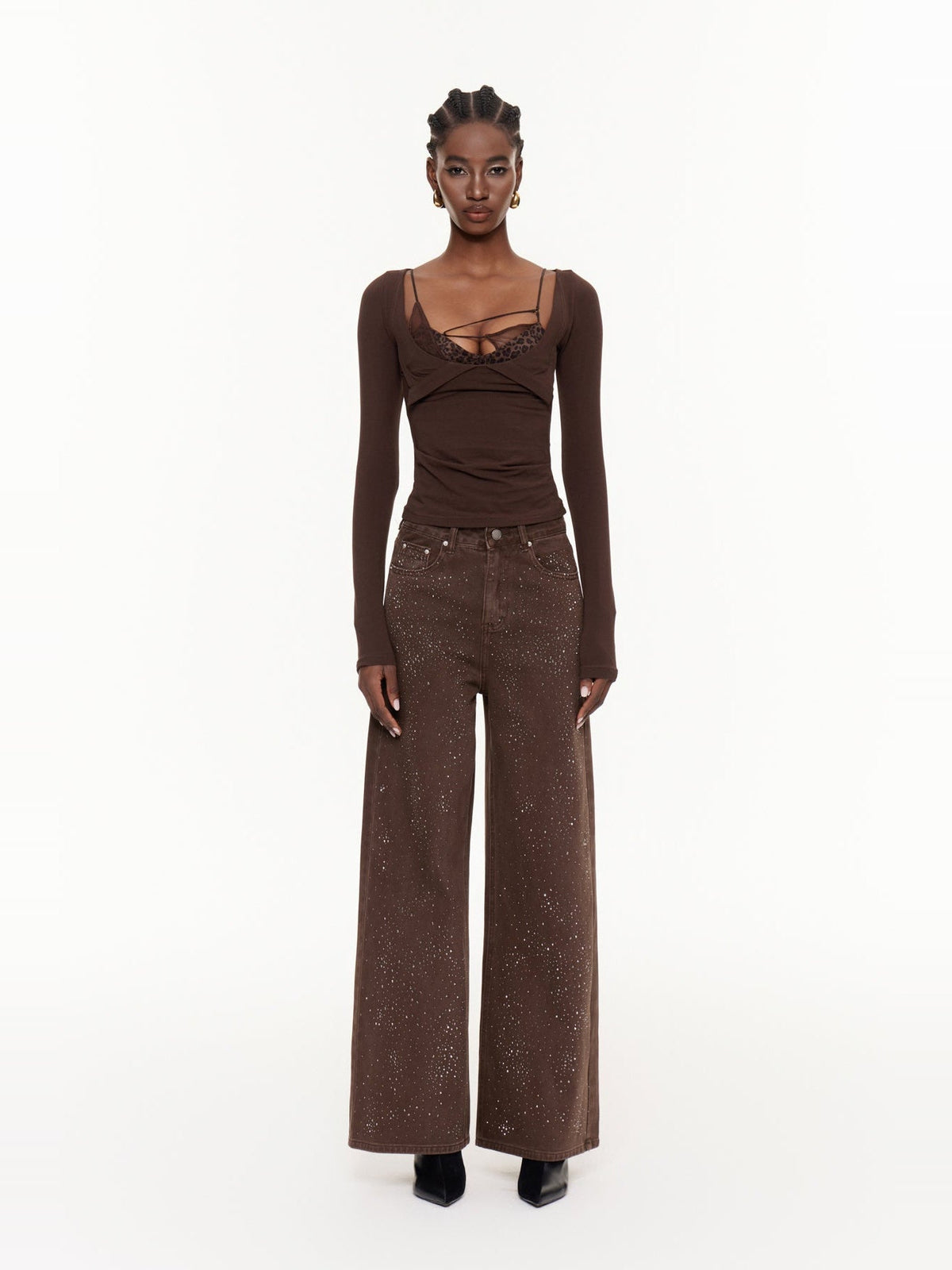 Eideard Leopard Lace Detail Long Sleeve Top - Chocolate — Svelte Chic
