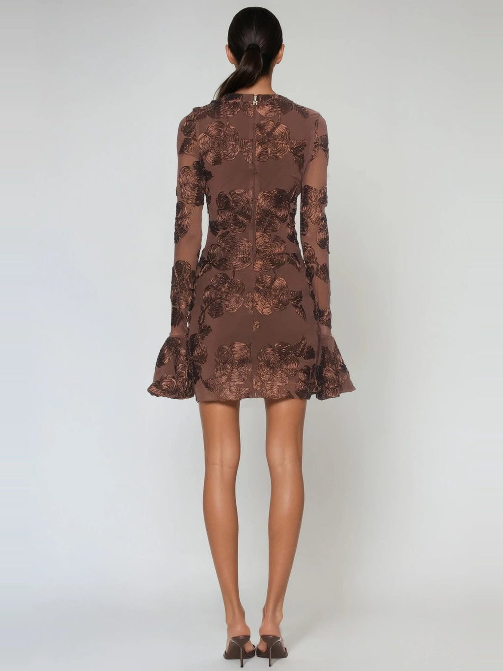 Farohildis Embroidered Floral Flute Sleeve Mesh Mini Dress — Svelte Chic