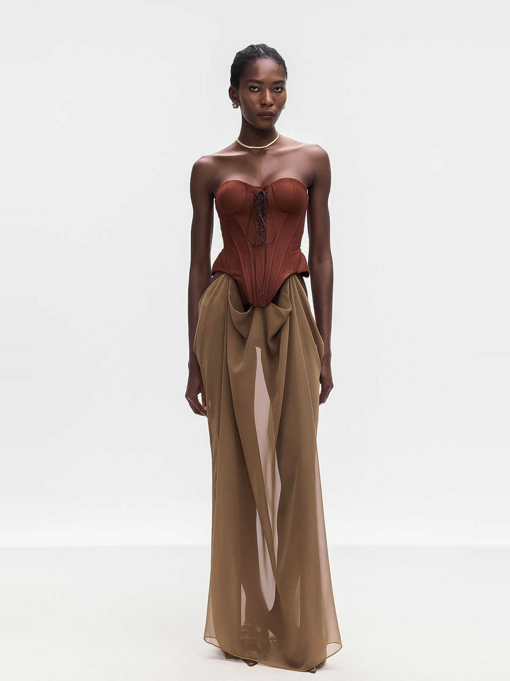 Ardelis Strapless Corset Lace Up Chiffon Maxi Dress — Svelte Chic