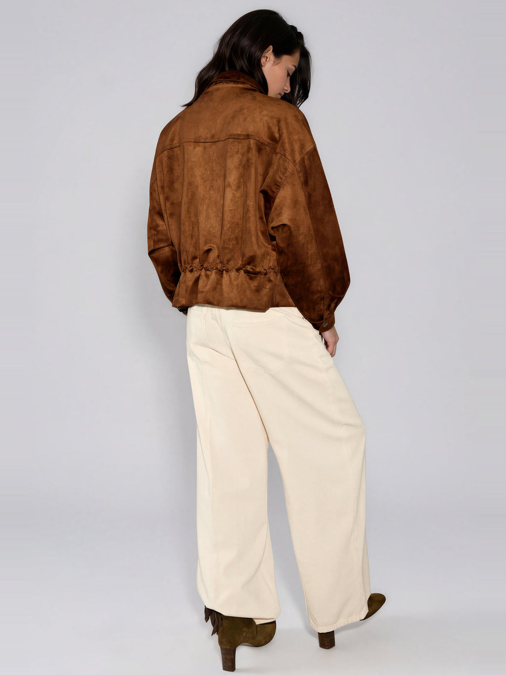 Ivah Suede-Look Drawstring Zip Jacket - Brown — Svelte Chic