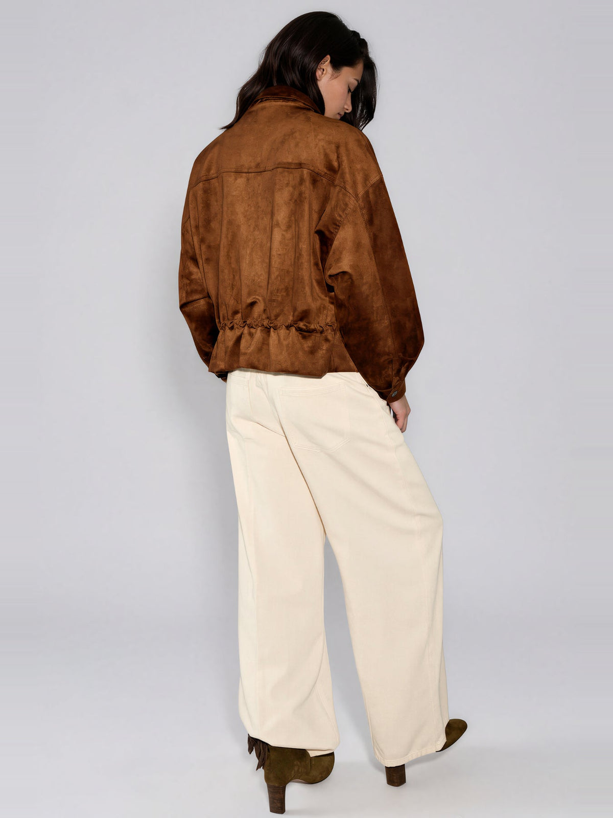 Ivah Suede-Look Drawstring Zip Jacket - Brown — Svelte Chic