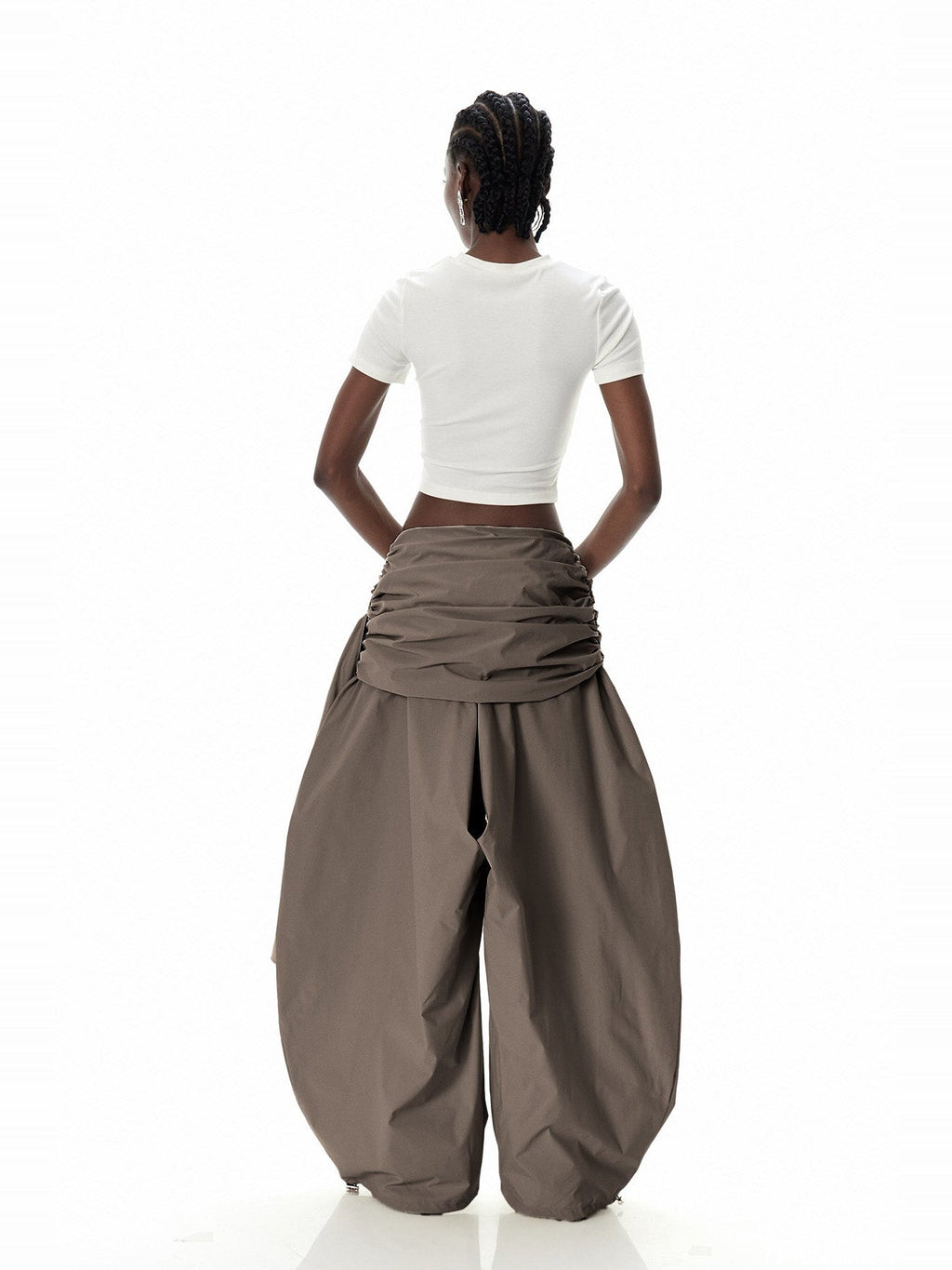Creiddylad Ruched Drawstring Wide-Leg Pants - Brown — Svelte Chic