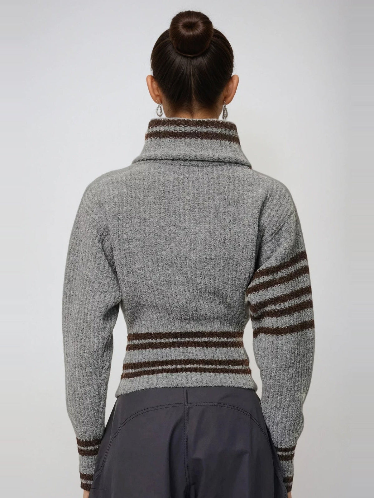 Deianira Asymmetric Zip Draped Collar Knit Top - Grey — Svelte Chic