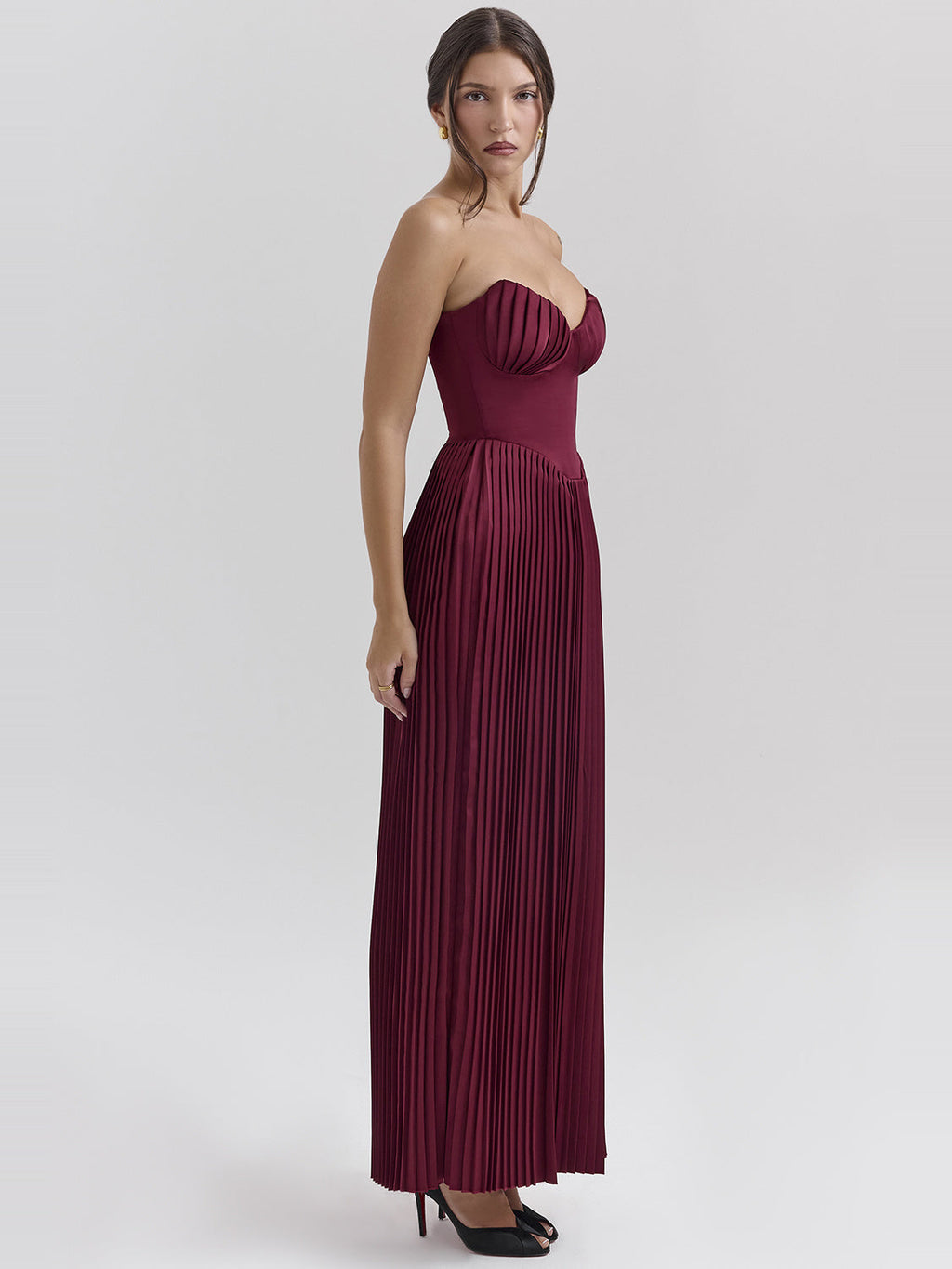 Marcella Pleated Satin Corset Maxi Dress — Svelte Chic