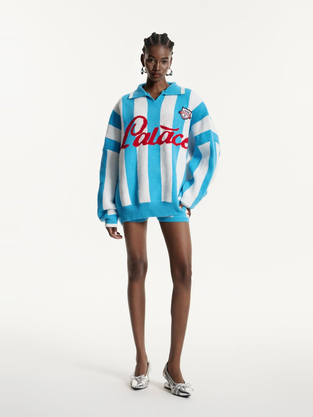 Edwena Striped Knit Polo Collar Shorts Set — Svelte Chic