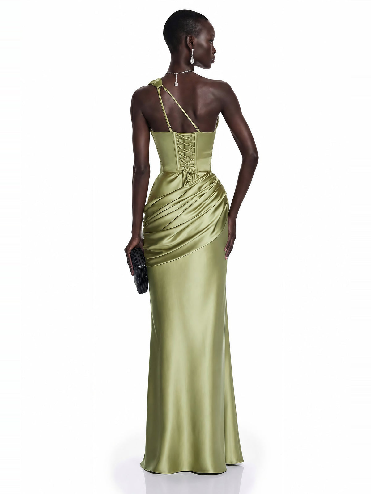 Seraphina One Shoulder Cut Out Satin Maxi Dress — Svelte Chic