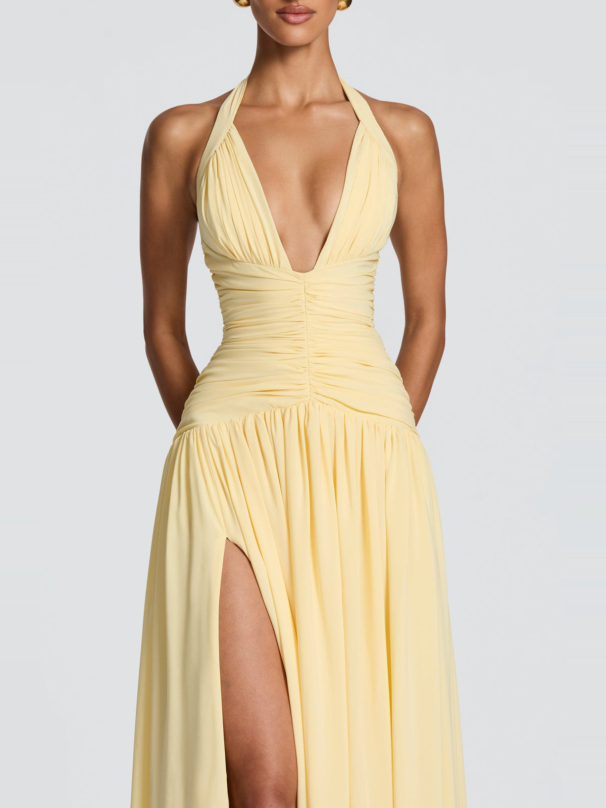 Amaris Halter Corset Back Chiffon Maxi Dress with Slit — Svelte Chic