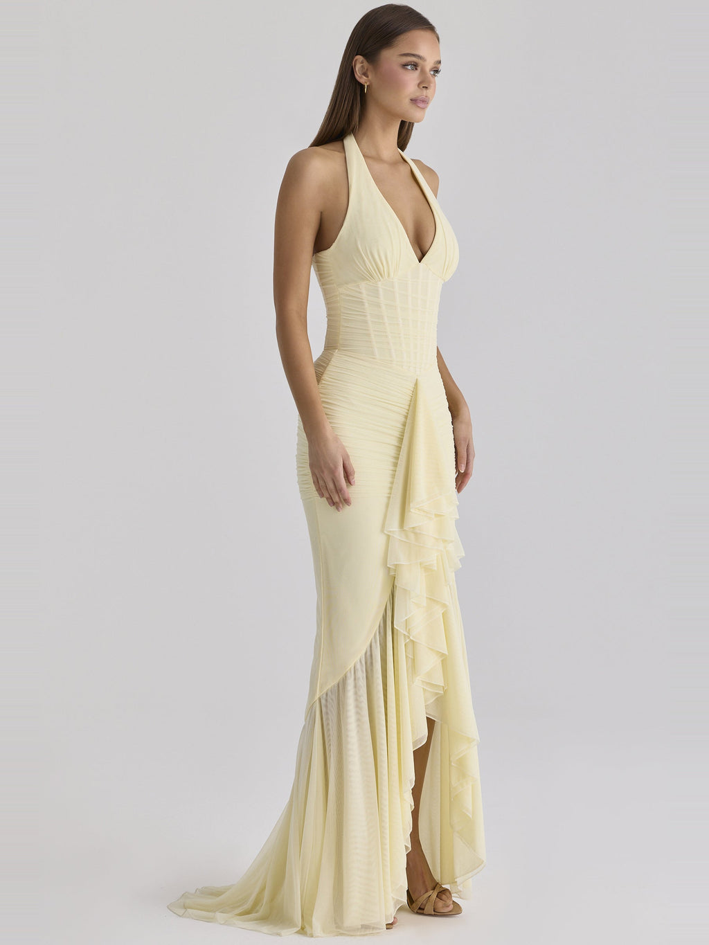 Carmine Halter Corset Mesh Maxi Dress — Svelte Chic