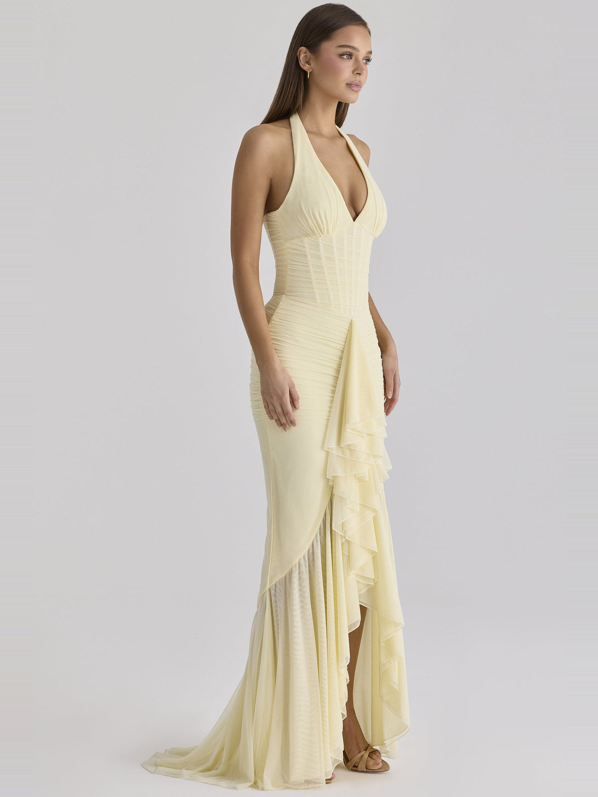 Carmine Halter Corset Mesh Maxi Dress — Svelte Chic