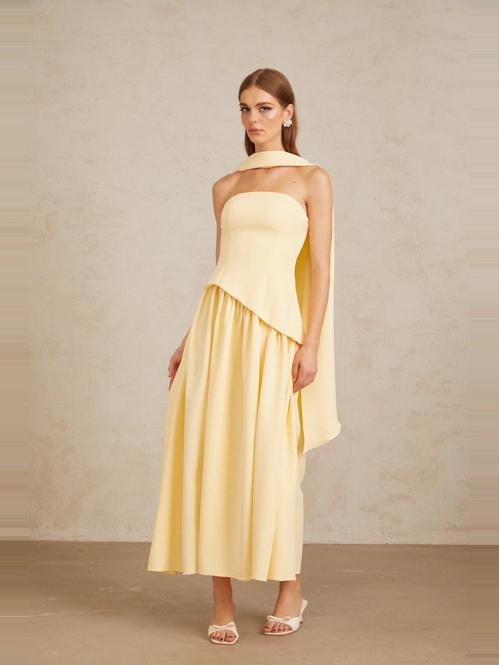 Sidonie Off-Shoulder Panelled Maxi Gown - Yellow — Svelte Chic