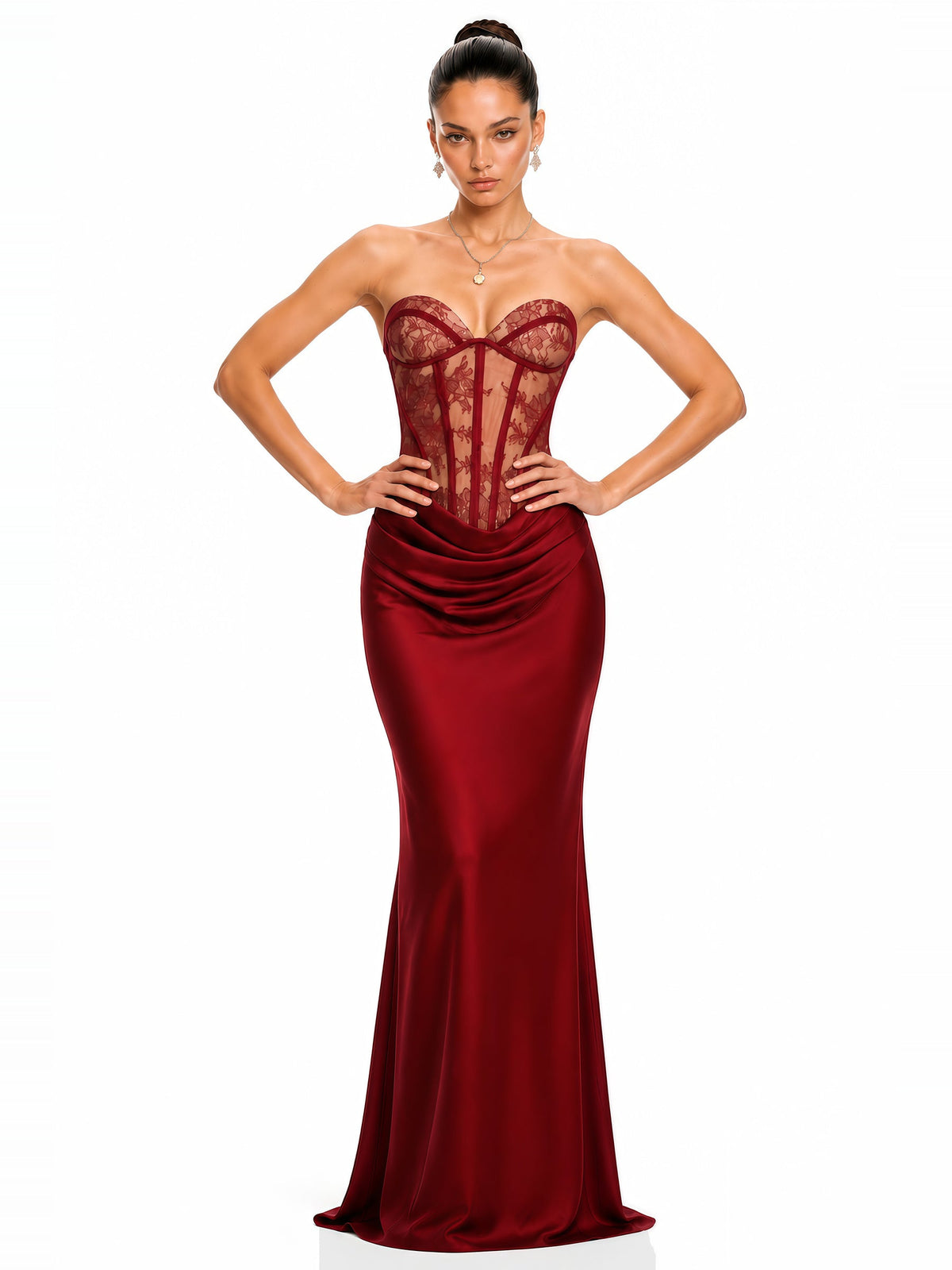 Noelle Strapless Lace Corset Maxi Dress — Svelte Chic